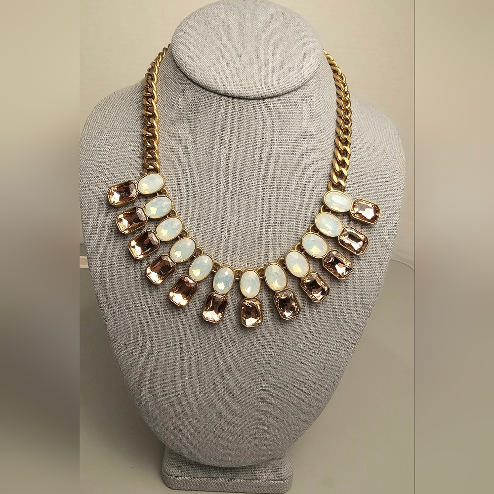 [J. CREW] Brulèe Iridescent Opalescent & Rose Crystals DoubleDrop Bib Necklace